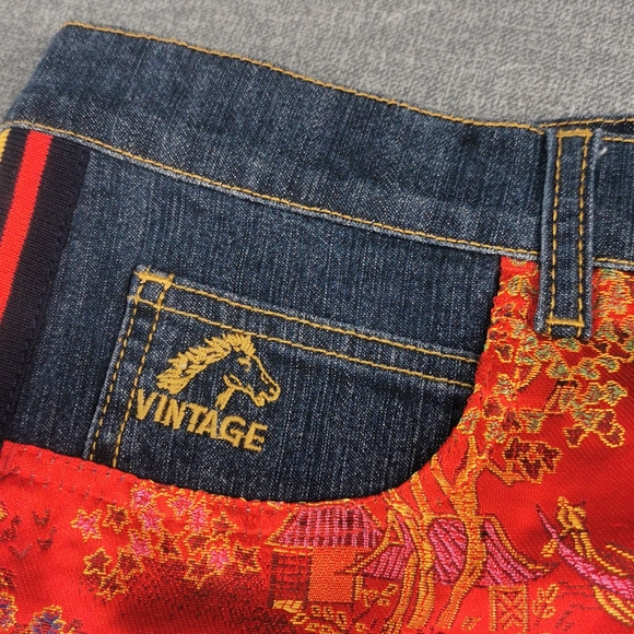 Jordache Vintage Jean Size 11 / 12 and satin skirt Red Gold Blue retro - Picture 4 of 15